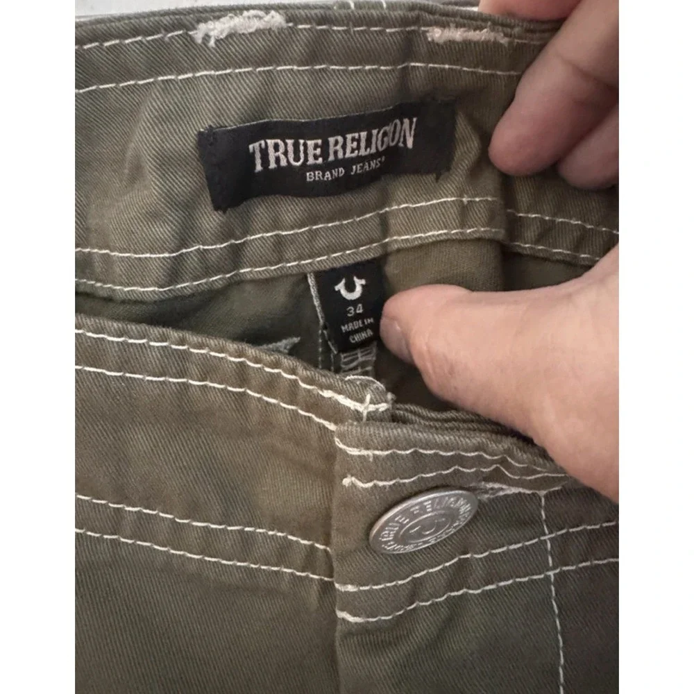 True Religion Women's Military Cargo Trousers Olive‎ Khaki Utility Y2K 34